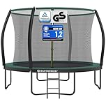 SONGMICS Trampolin 366 cm d, Gartentrampolin für Kinder mit Sicherheitsnetz, 180 cm hohe gebogene Stangen, Randabdeckung, Leiter, Stahlrahmen, schwarz-dunkelgrün STR122C01