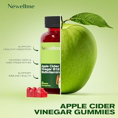 NEWELLME Apple Cider Vinegar Gummies B12 Multivitamin -ACV Supplement Gummy Vitamins, Energy & Detox | Vegan, Non-GMO & Gluten-Free (90)