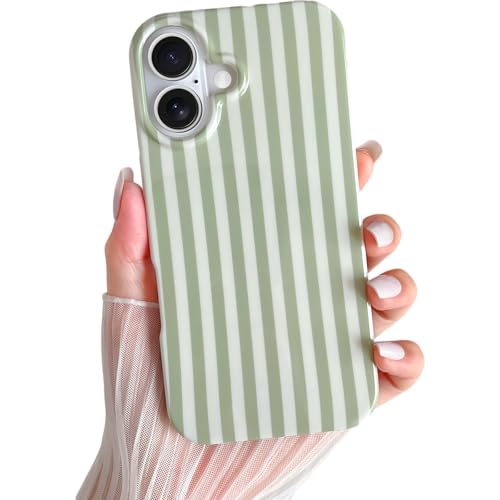 Yeddabox for iPhone 16 Case Cute Striped Phone Case Soft TPU Slim Shockproof Phone Cover for Women Girls, Sage Green