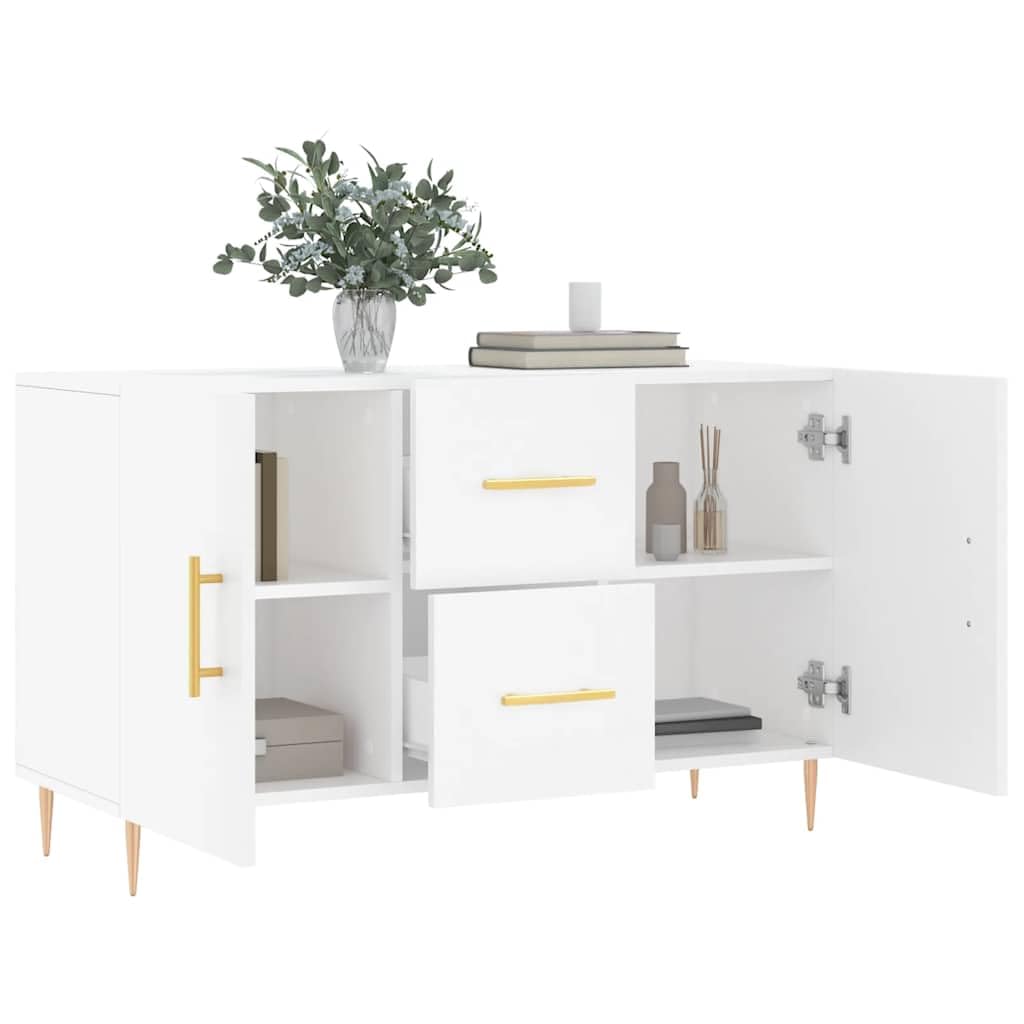 Buffet Blanc 100x36x60 cm, Meuble de Rangement Salon, Enfilade Moderne en Bois d'Ingénierie avec Pieds en Métal et Portes, Bahut Bas pour Cuisine, Séjour ou Couloir