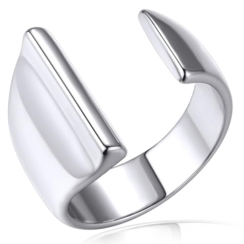 KeyStyle Women I Initial Ring Monogram Statement Ring Silver Letter Rings Non Tarnish Dainty Rings Thumb Chunky Ring Name Jewelry Gifts