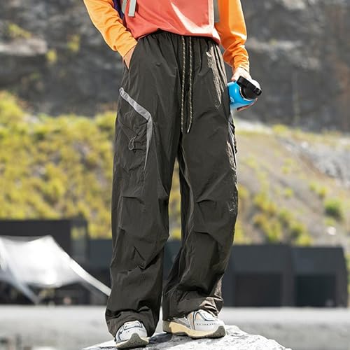 XYXIONGMAO Men's Grey Loose Drawstring Elastic Waist Multi-Pocket Sweatpants Streetwear Overalls Cargo Pants for Men2