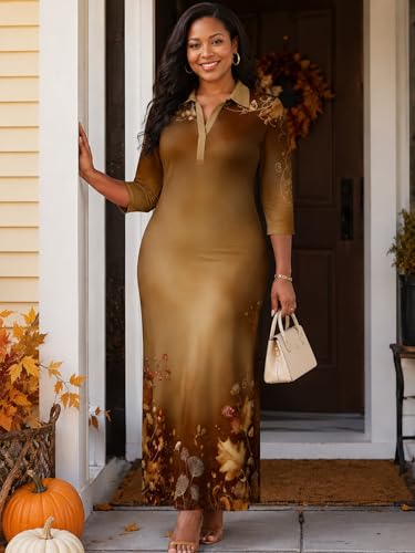 Image of PinkPatty Women's Casual 3 /4 Sleeve Polo V Neck Bodycon Maxi Dress