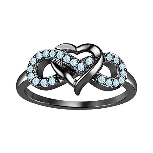 1/6 ct 14k Gold Plated Heart Infinity Ring Aquamarine Valentine's Day Special For Womens.