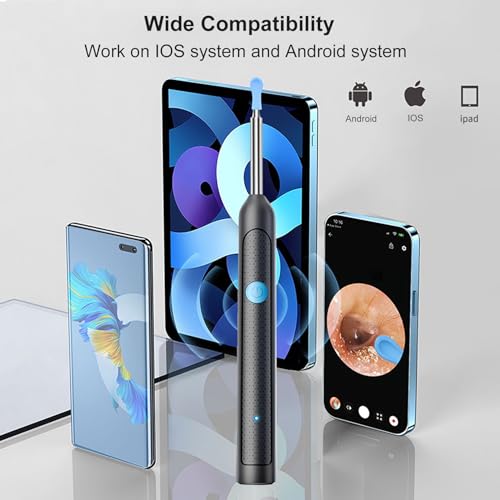 liuchanghe Ohrenschmalz Entferner Otoskop, 1920P Wifi Ohrreiniger, IP67 Wasserdicht Otoskop Ohr, 360°-Weitwinkel Otoskop Kamera mit 6 LEDs für iPhone, iPad und Android-Smartphones (Schwarz)