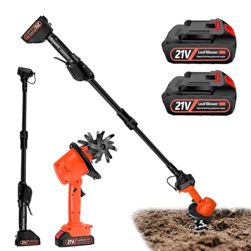 Motoazada Bateria, 21V Motocultor Electrico con 2 Baterías 3000mAh y 1,3m Mango Azadas para el...