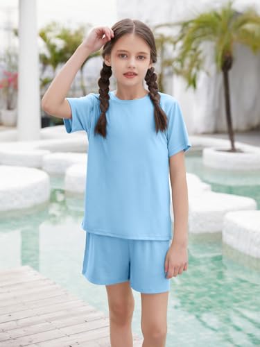 Image of Girls Outfits Short Sleeve Tshirts and Shorts Set Summer Clothing