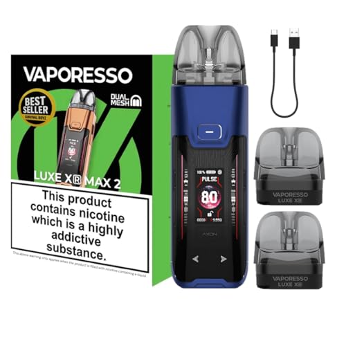 Vaporesso Luxe XR Max 2 Vape Kit [Blue] - 3200mAh Mega Battery 2A Fast Charge 80W Output 0.96 TFT + RGB Lights Dual Mesh Tech - Works with Luxe X XR Pods & GTX Coils