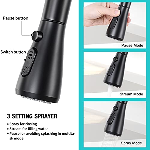Kzh Touch Kitchen Faucet With Pull Down Sprayer,Motion Single Handle Touch Activated Faucet With Deck Plate,304 Stainless Steel, Black #TOP4