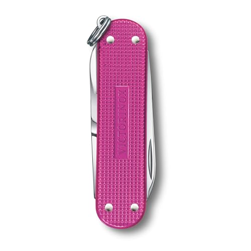 Image of Victorinox Classic SD Alox Swiss Army Knife, Compact, 5 Functions, Swiss Made Pocket Knife with Small Blade, Screwdriver and Key Ring - Flamingo Party (Pink)
