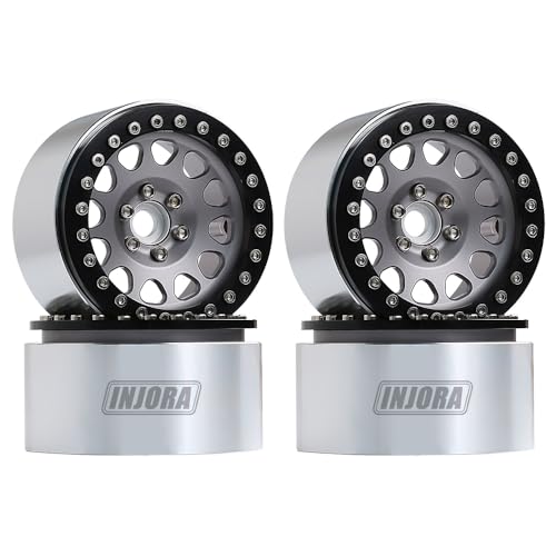 INJORA RC Rim 2.2inch Wheel Rim 4pcs Beadlock Wheel Hub for 1:10 RC Rock Crawler Axial SCX10 RR10 Wraith 90048 90018 TRX4 12mm Hex (Black and Grey)