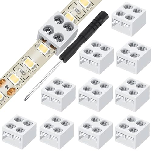 RUNCCI-YUN 10Pièces connecteur ruban led 2 broches 10mm, avec tournevis pour éclairage de bande LED 5-24 V （Blanc）