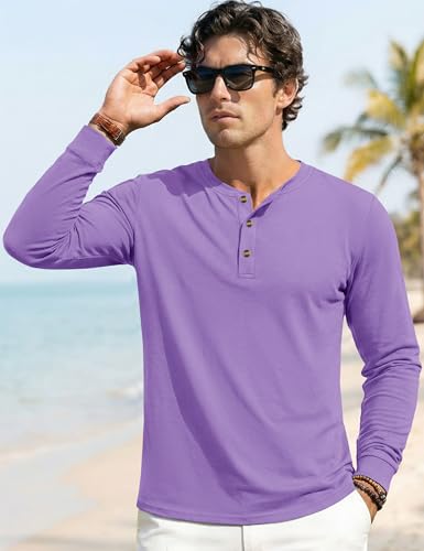Image of MAGNIVIT Men's Long Sleeve Henley Shirts Cotton 3-Button Spring Casual T-Shirts Solid Color Soft Basic Tops 2026