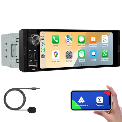 6.36-Inch Single Din Touchscreen Car Stereo - Linux System Single Din Wired/Wireless Carplay Android Auto,1080P HD GPS Navigation Handsfree Calling, SWC/FM/BT (6.36-SD-02)