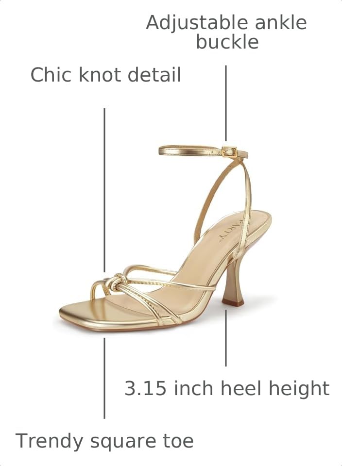 Image of PARTY Women's Square Open Toe Strappy Heeled Sandals 3 inch Stiletto Kitten Heel with Ankle Buckle Strap, Comfortable Slingback Summer Dress Shoes