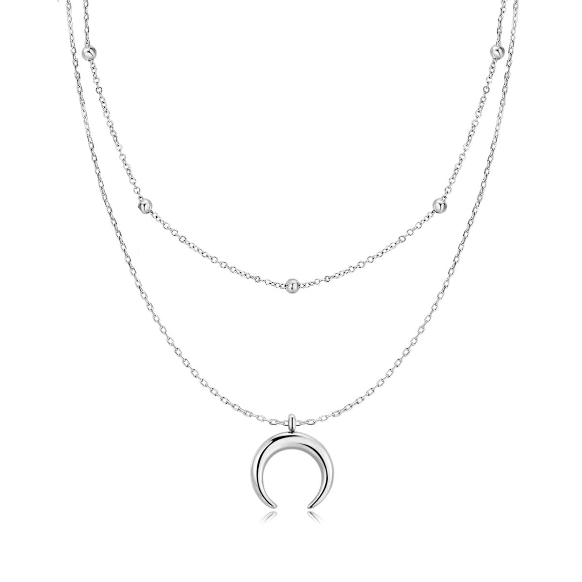 MARLION JEWELSColgante de mujer original doble cadena con media luna. Cadena de acero quirúrgico bañada en plata/oro para mujer, niña ideal para regalo del día de la madre, cumpleaños, aniversario. Joyeria mujeres