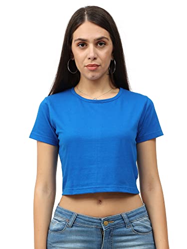 Image of FLEXIMAA Women's Cotton Plain Round Neck Half Sleeve Crop Top