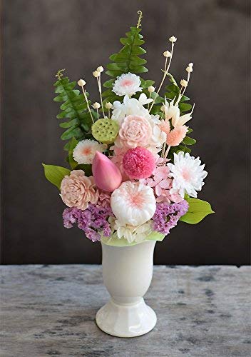 特選仏花　特大　花瓶付き　蓮の花　(清らかな心)　造花無し　プリザーブドフラワー 特選仏花 蓮の花(清らかな心) 造花無し 花瓶付き 大