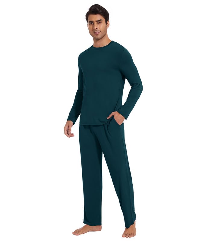 WiWi Men's Viscose from Bamboo Pajamas Set Lightweight Sleepwear Long Sleeve Crewneck Sleep Shirt and Long Pants S-XXL2