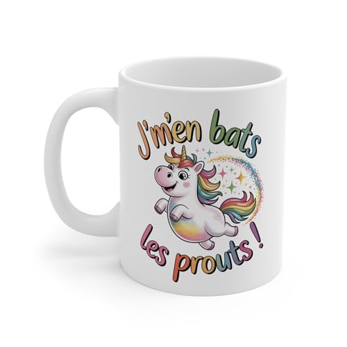 Teecustom Mug Licorne Humoristique – Tasse J’m’en Bats les Prouts – Cadeau Drôle Arc-en-Ciel Céramique 325ml