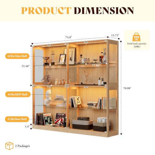 Image of AMERLIFE 75-Inch RGB Display Cabinet with Glass Shelves