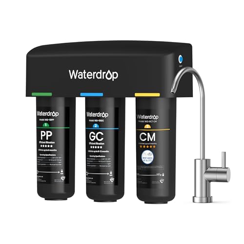 Waterdrop TSB-CM Under Sink Water Filter System Reduce Chloramine for CA, FL and Washington, D.C., NSF/ANSI 42 Certified Element, Reduces Chloramine, Chlorine, with Brushed Nickel Faucet Red