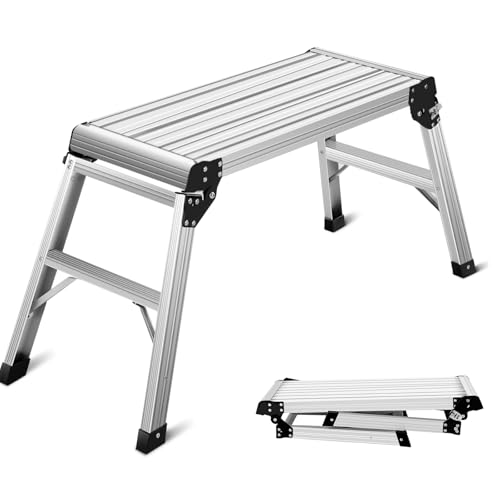 HOMFME Aluminum Hop Up Work Platform, Folding Step Up Work Bench Ladder with Secure Locking, Non-Slip Strips, Foot Pads, 150KG Heavy Duty Step Stool for Washing Vehicles Decorating (107 x 40 x 50cm)
