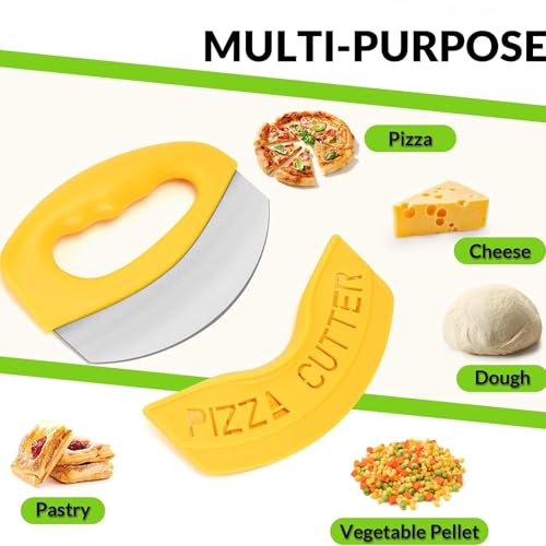Image of Pizza Cutter with Stainless Steel Blade, Yellow PP Handle, Blade Guard Included, 15.5cm