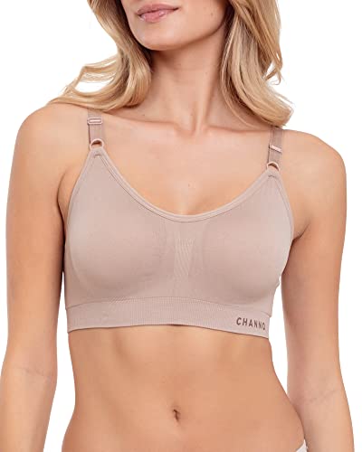 Channo Sport-BH aus Licra mit Rückenverschluss. Verstellbare Träger, ohne Bügel und mit Herausnehmbarem Polster - Packung mit 1, Nerz, L/XL
