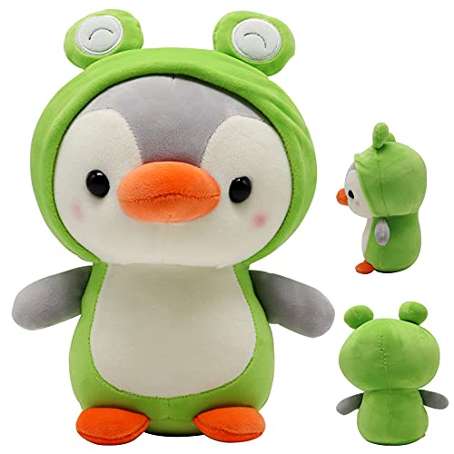 10in Cute Penguin Plush Frog Stuffed Animal, Green Penguin Frog Plushie Pillow Soft Doll Toys Gifts for Halloween Christmas Birthday