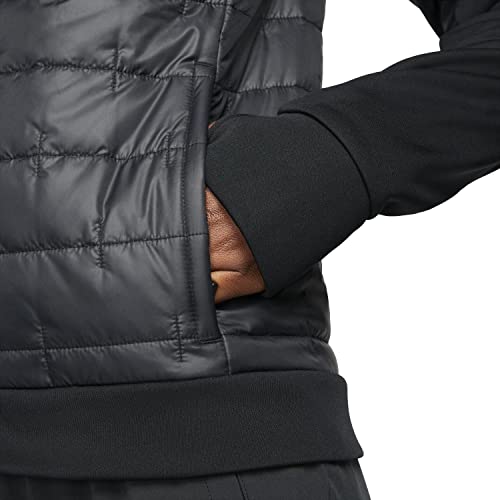 Nike Therma Jaqueta feminina de corrida com zíper sintético, Preto, M