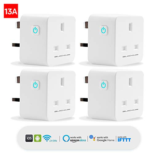 iBlockCube® Smart Plug, 13A WiFi Outlet Works with Alexa Amazon Echo Dot and IFTTT, Smart Switch Wireless Remote Control Plug Timer Socket & Smart Home Accessories, No Hub Required, UK Plug (4 Packs)