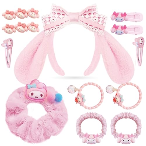 Cute hair accessory set Cute headbandVarious Styles of hair clips hair cords Hair TiesPlush hair looppink