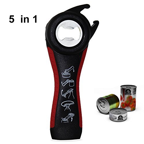 Multi Bottle Opener, Showshow Bottle Can Opener, Lid Twist Off Gripper, for Seniors Rheumatoid Arthritis (5 in 1) (1 pack black)