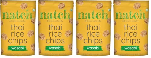 Image of Natch Thai Sticky Rice Chips, Gluten Free Healthy Snacks, Vegan, Party Family Pack, All Natural Crunchy Crackers (Wasabi) 100 Gm Each (Pack of 4)
