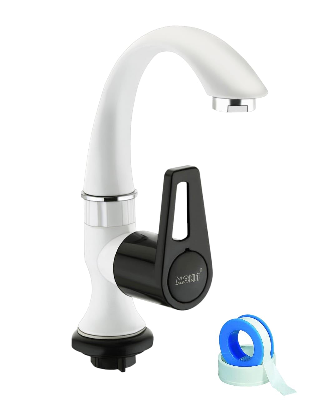 MONIT PVC Swan Neck Tap for Kitchen/Bathroom Wash Basins - Big Neck with Teflon Tape, White, Polished Finish