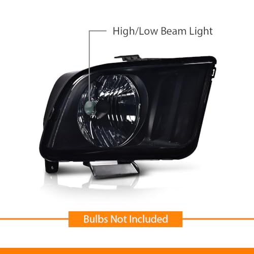 Image of G-PLUS Headlights Assembly, Compatible with Ford Mustang 2005 2006 2007 2008 2009 Bumper Headlamps, Left & Right Smoky Lens Black Housing Amber Reflector