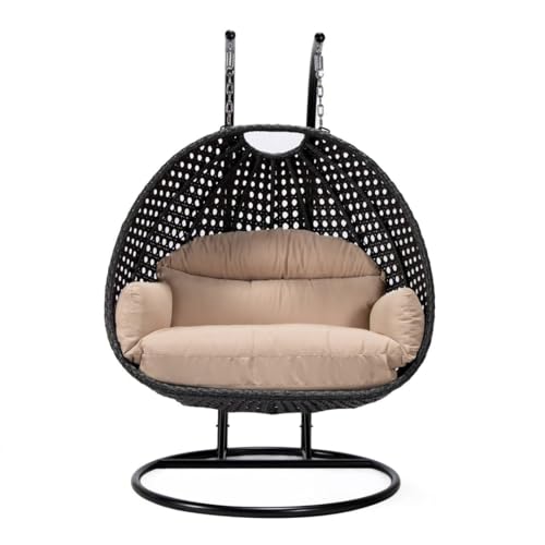 Image of Double Seater Hammock Swing Chair with Stand & Cushion | Heavy Duty Powder Coated Steel Frame | Outdoor Indoor Hanging Swing for Patio Balcony Garden Terrace Living Room (Black-BEDGE)