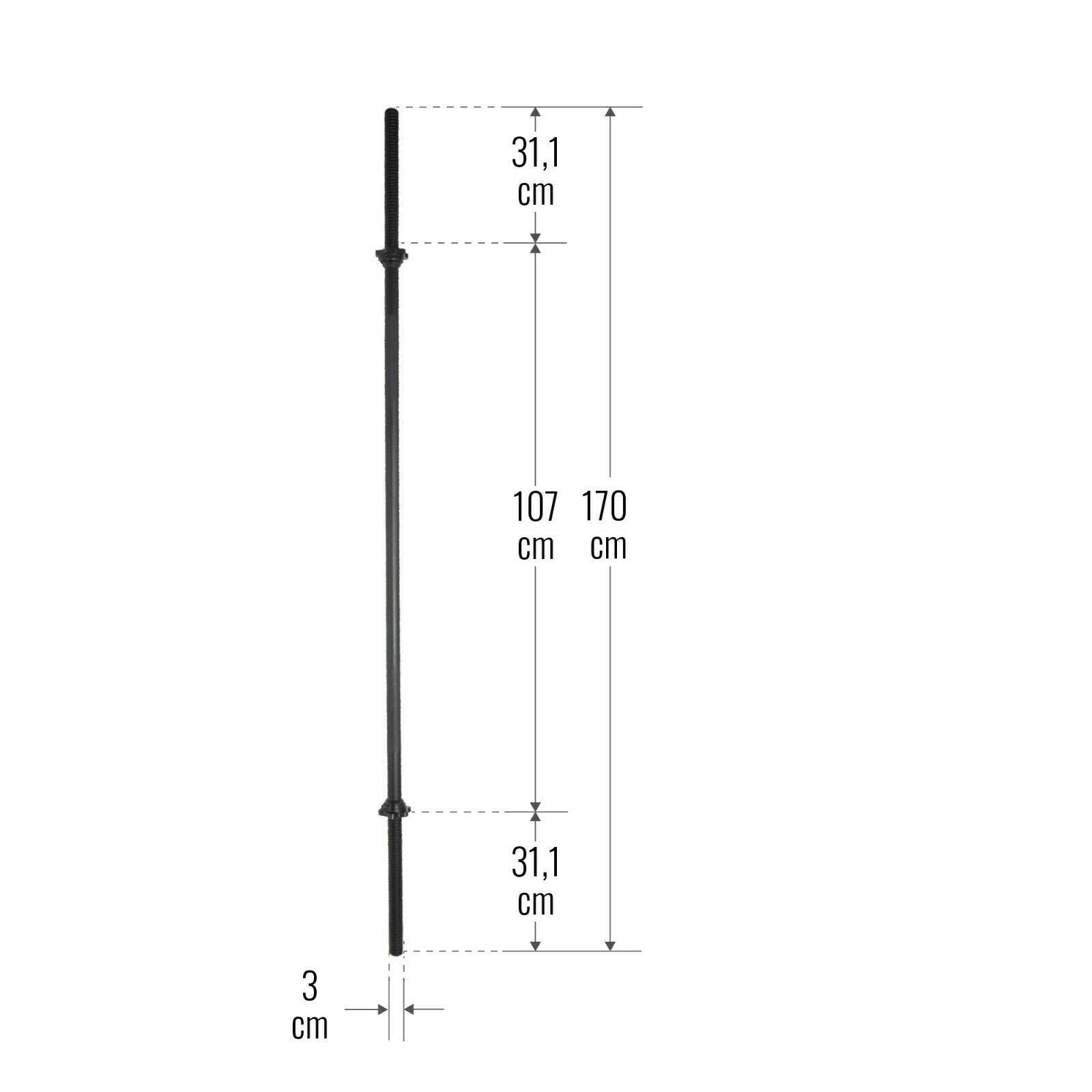 GORILLA SPORTS® Langhantelstange - 170cm, mit 2 Sternverschlüssen, 30mm, bis 200kg belastbar, Griff gerändelt, rutschfest, Chrom, Silber/Schwarz - Hantelstange, Langhanteln, Langhantel-Stange