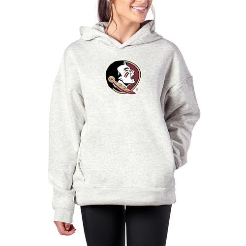 Northwest NCAA Florida State Seminoles Women's Pullover Hoodie with Zipper Pockets, Long Sleeve Hooded Sweatshirt, Lightweight Casual Top, Heather Grey, X-Small