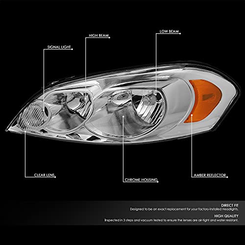 Dna Motoring Hl-Oh-Ci06-Ch-Am Chrome Amber Headlights Compatible With 06-13 Impala 14-16 Impala Limited 06-07 Monte Carlo #TOP1