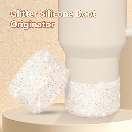 Image of WUQID Protective Bling Silicone Boot, Compatible with Stanley Tumbler 20-40oz & Hydro Flask Water Bottle 12-24oz and More Bottles /Tumblers Bottom of 2.83-2.95in, Glitter Reduces Dents Sleeve Cover