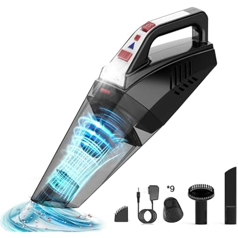 Hihhy Handstaubsauger, 9000Pa Handstaubsauger Akku Beutellos Nass&Trocken mit LED Licht, Autostaubsauger 12.6V 120W Kabellos Handsauger Mini Staubsauger per Auto, Haus Cover