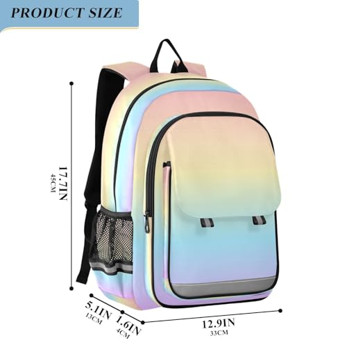 Plaaee Gradient Rainbow Pastel Backpack Kids' Backpacks Elementary School Backpack, 15L Children's School Bag for School, Picnics, Travel, Ages 6-122