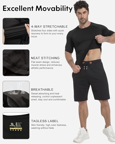 CL convallaria 4 or 5 Pack Mens Compression Shirt Workout Rash Guard Long Short Sleeve Undershirts for Athletic Gym Running4