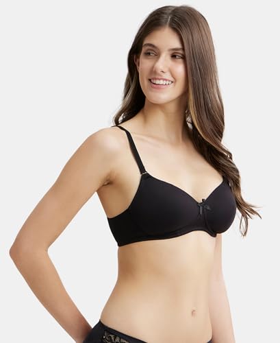 Image of Jockey FE23 Women's Wirefree Padded Super Combed Cotton Elastane Stretch Medium Coverage Multiway Styling T-Shirt Bra with Detachable Straps
