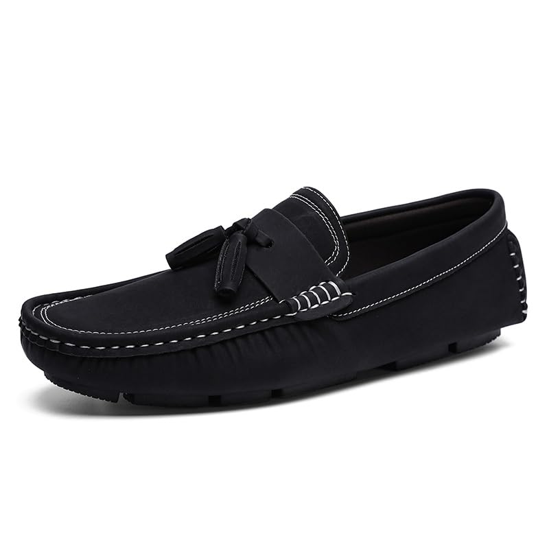 Men's Loafers Shoes Square Toe PU Leather Driving Penny Loafers with Tassel Flat Heel Anti-Slip Flexible Fashion Wedding Slip On