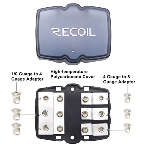 Recoil Mfh13 3-Way Mini-Anl Fused Distribution Block, 3 X 0/2/4 Gauge In / 3 X 4/8 Gauge Out Fused Distribution Block With 60A, 80A, 100A Fuses, Solid Brass For Maximum Power Transfer #TOP2