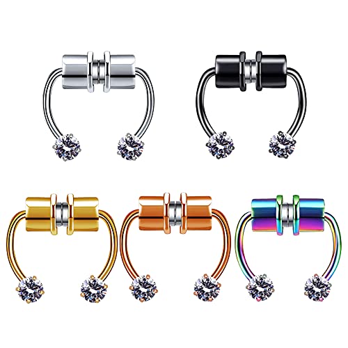 5pcs Diamond Magnetic Stainless Steel Nose Ring, Horseshoe Non Piercing Jewelry Fake Nose Ring Magnetic Septum Nose Rings Clip On Nose Hoop Rings Nose Rings Hoop for Women Men with Replace Spikes