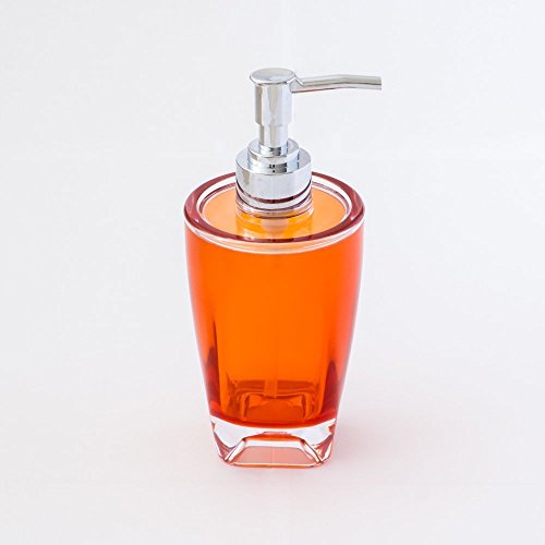 Decorative Compact 6.7 Ounces Translucent Orange Acrylic Liquid Soap Dispenser with Brushed Silver Plastic Pump